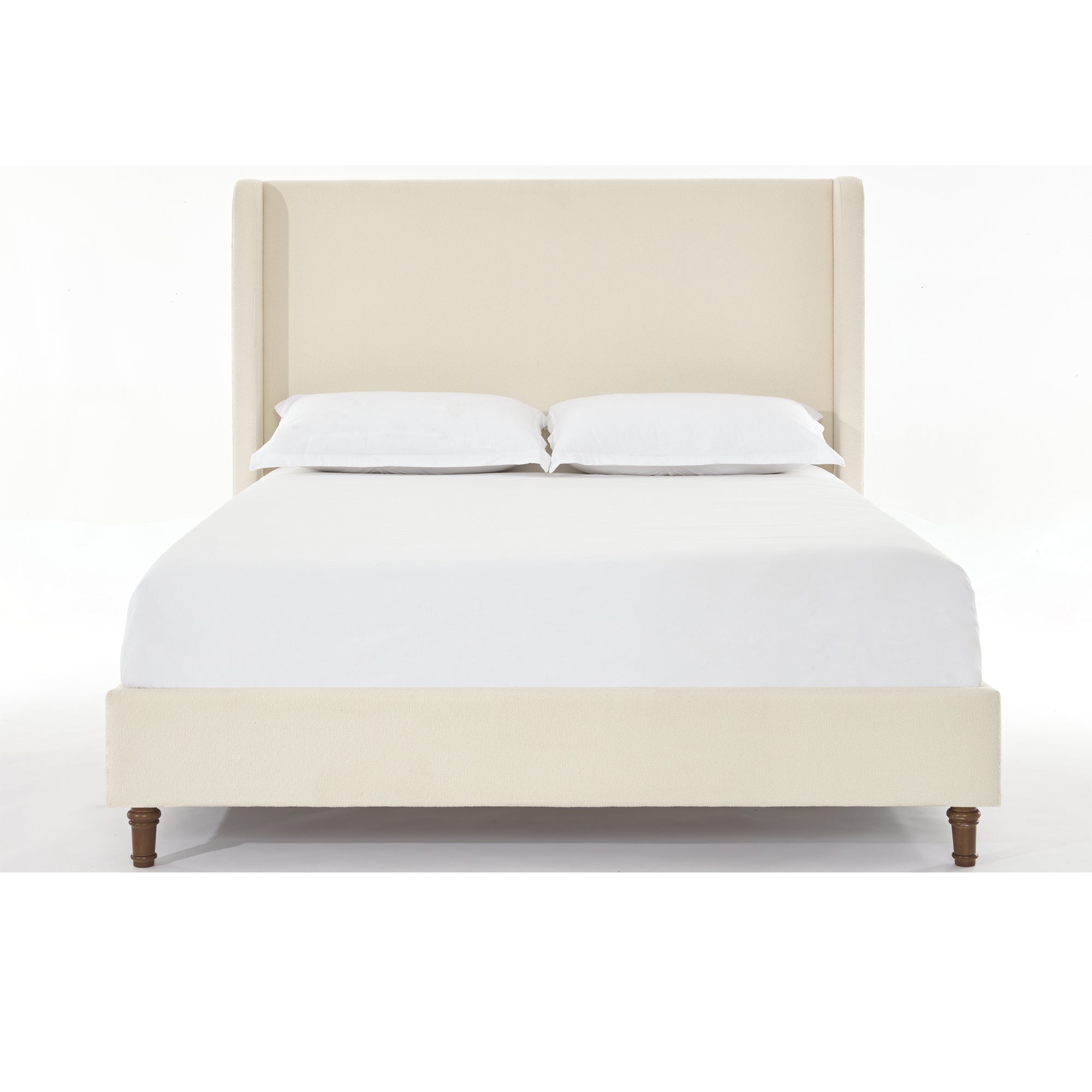GDFStudio Eveleth 54" Headboard Upholstered Wingback Bed with Solid Wood Legs, Beige/Boucle,  King