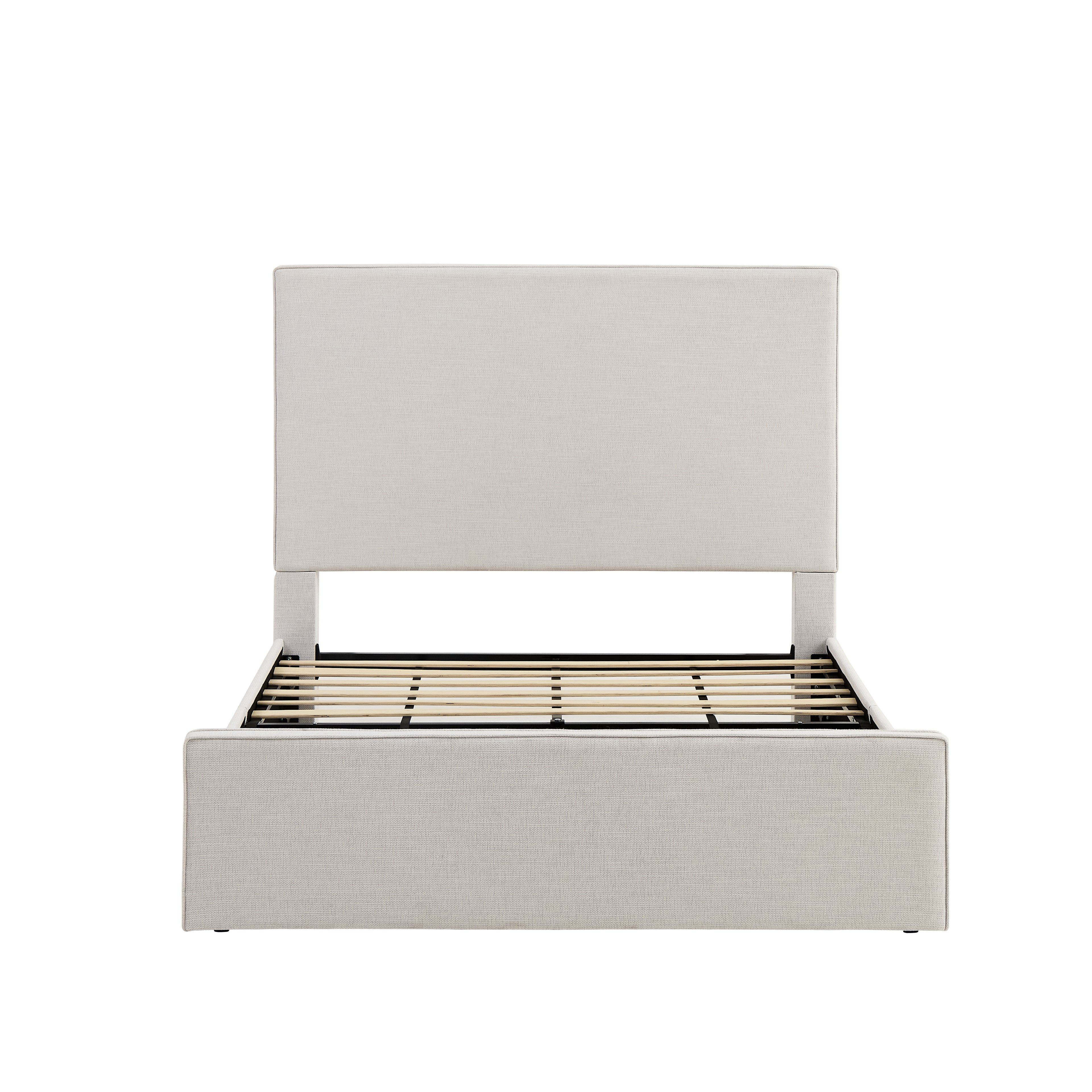 Christopher Knight Home Rhea Modern Upholstered Bed with Headboard, Textured Ivory Canvas, King
