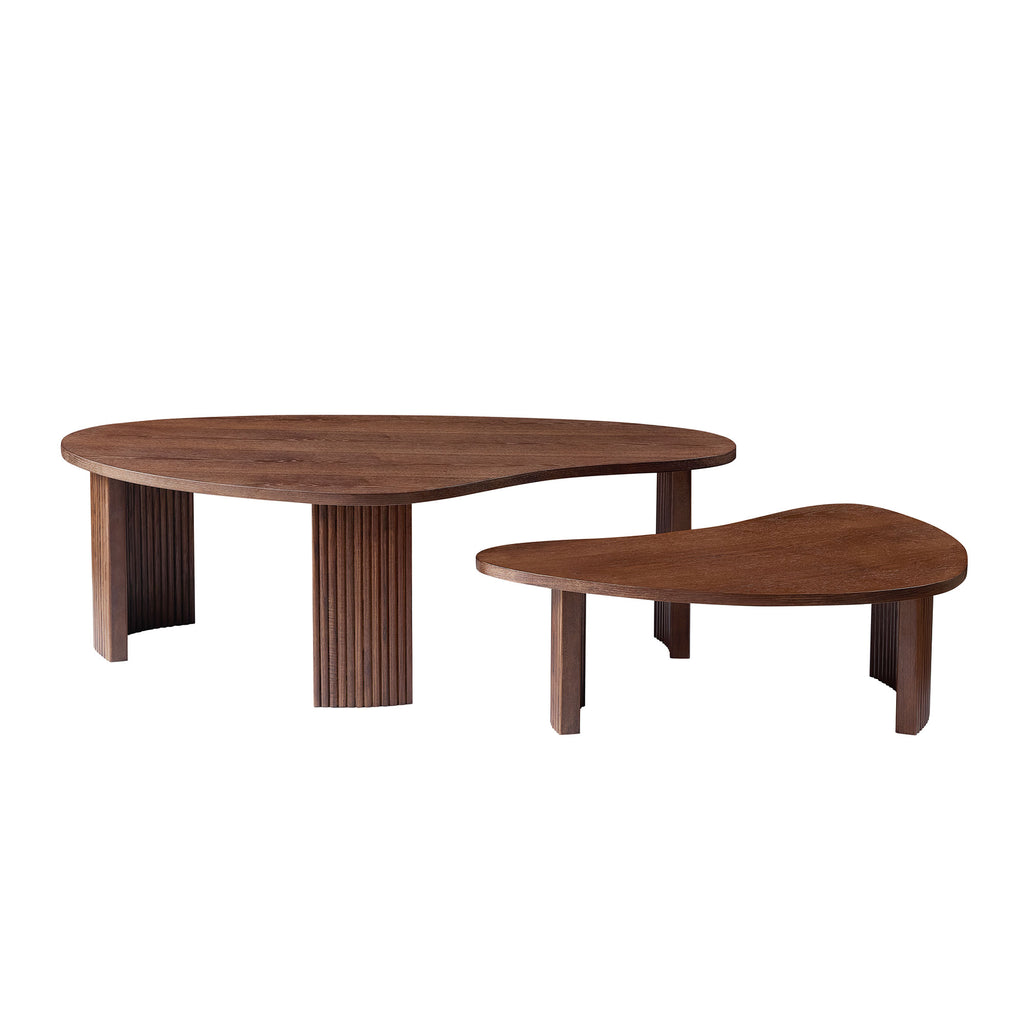 GDFStudio Rania Modern 2 Piece Irregular Shape Nesting Coffee Table Set, Walnut