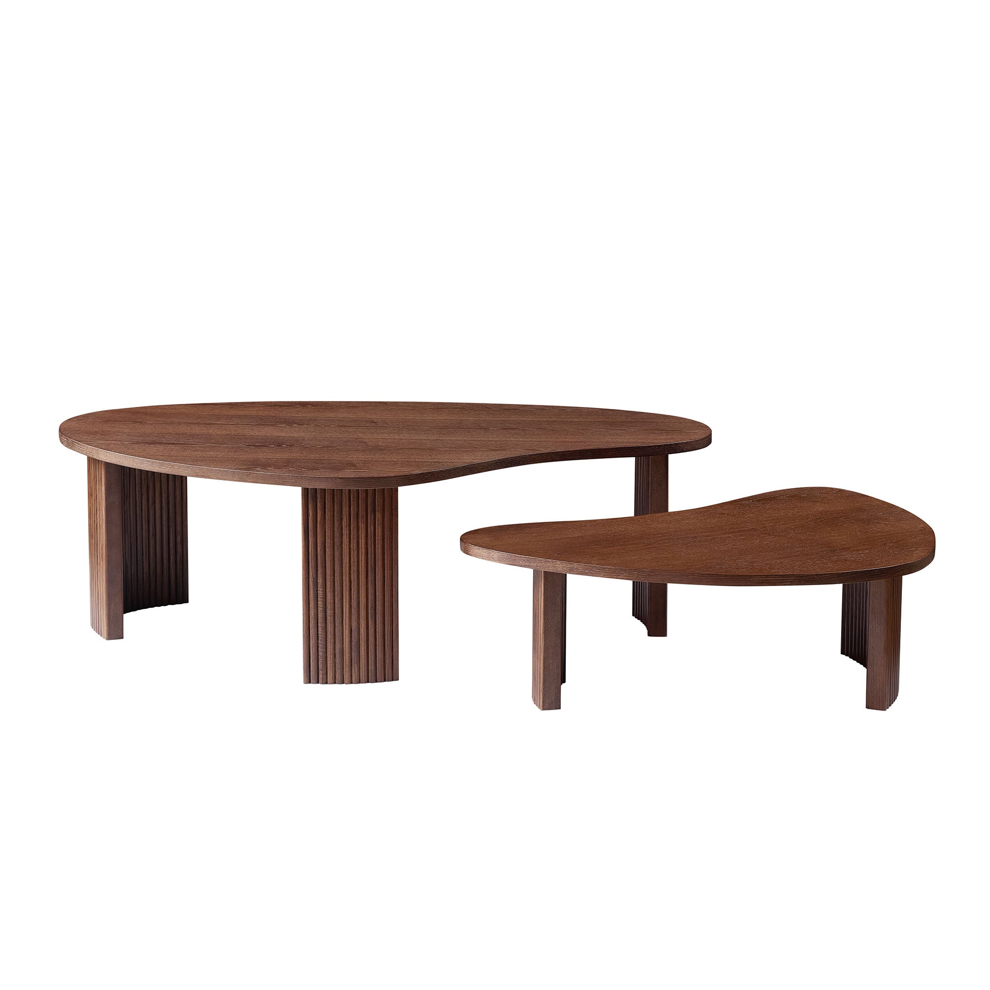 GDFStudio Rania Modern 2 Piece Irregular Shape Nesting Coffee Table Set, Walnut