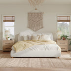 Christopher Knight Home Cotton Linen Upholstered Platform Bed with Solid Wood Legs & Metal Support Frame