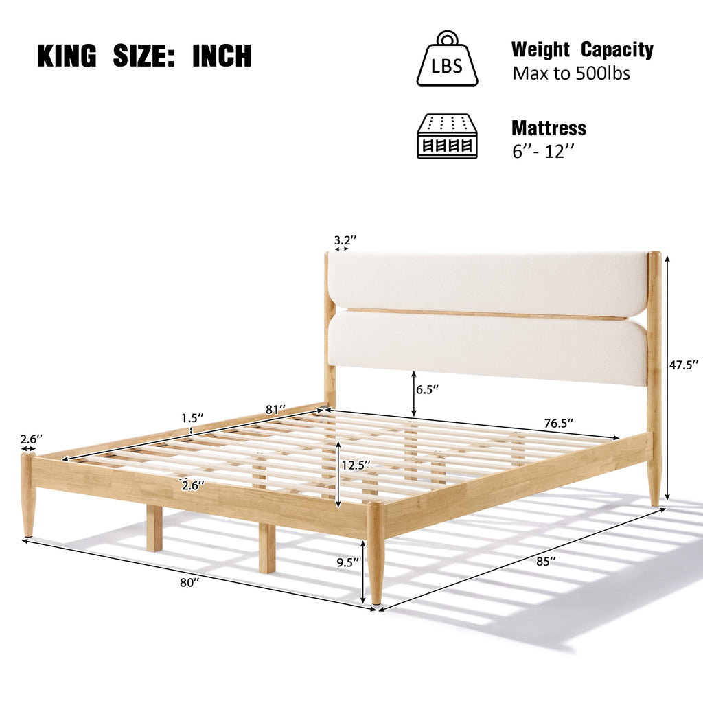 Christopher Knight Home Rubber Wood Upholstered Bed Frame with Tall Plush Headboard