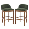 Christopher Knight Home Boreas Mid-Century Modern Rubberwood Upholstered Bar Stools (Set of 2), Green/Walnut