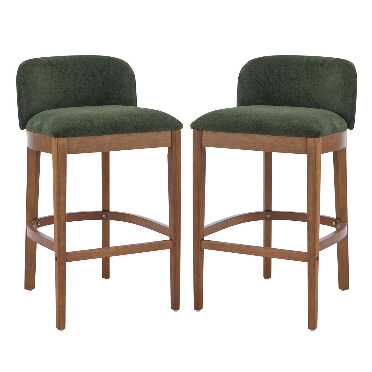 Christopher Knight Home Boreas Mid-Century Modern Rubberwood Upholstered Bar Stools (Set of 2), Green/Walnut