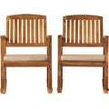 GDFStudio Irvin Outdoor Acacia Wood Rocking Chairs with Cushion, Teak/Cream, Set of 2