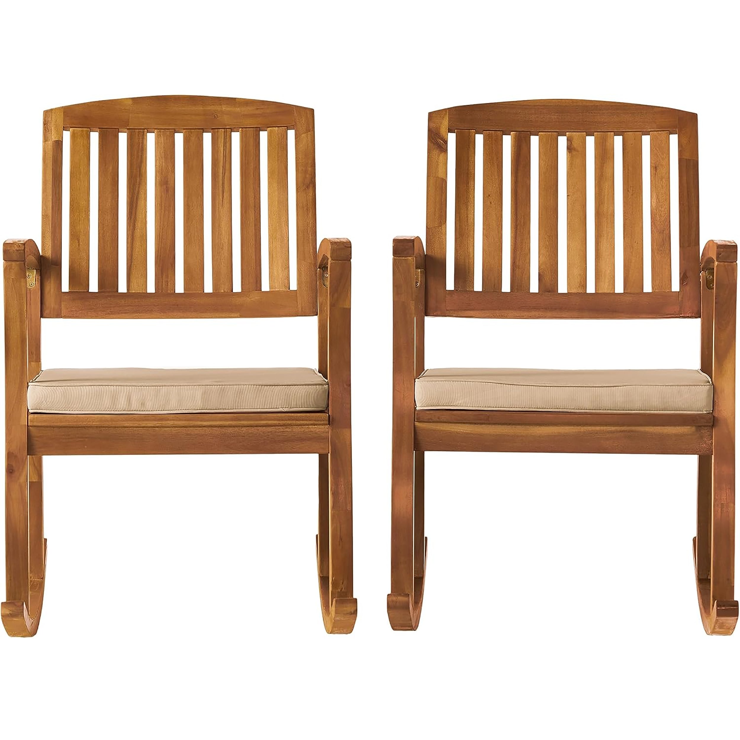 GDFStudio Irvin Outdoor Acacia Wood Rocking Chairs with Cushion, Teak/Cream, Set of 2