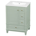 GDFStudio Amelia Modern 24" Wood Bathroom Vanity with Ceramic Sink, 3 Drawers and Storage Cabinet with Door Racks and Shelves, Light Green