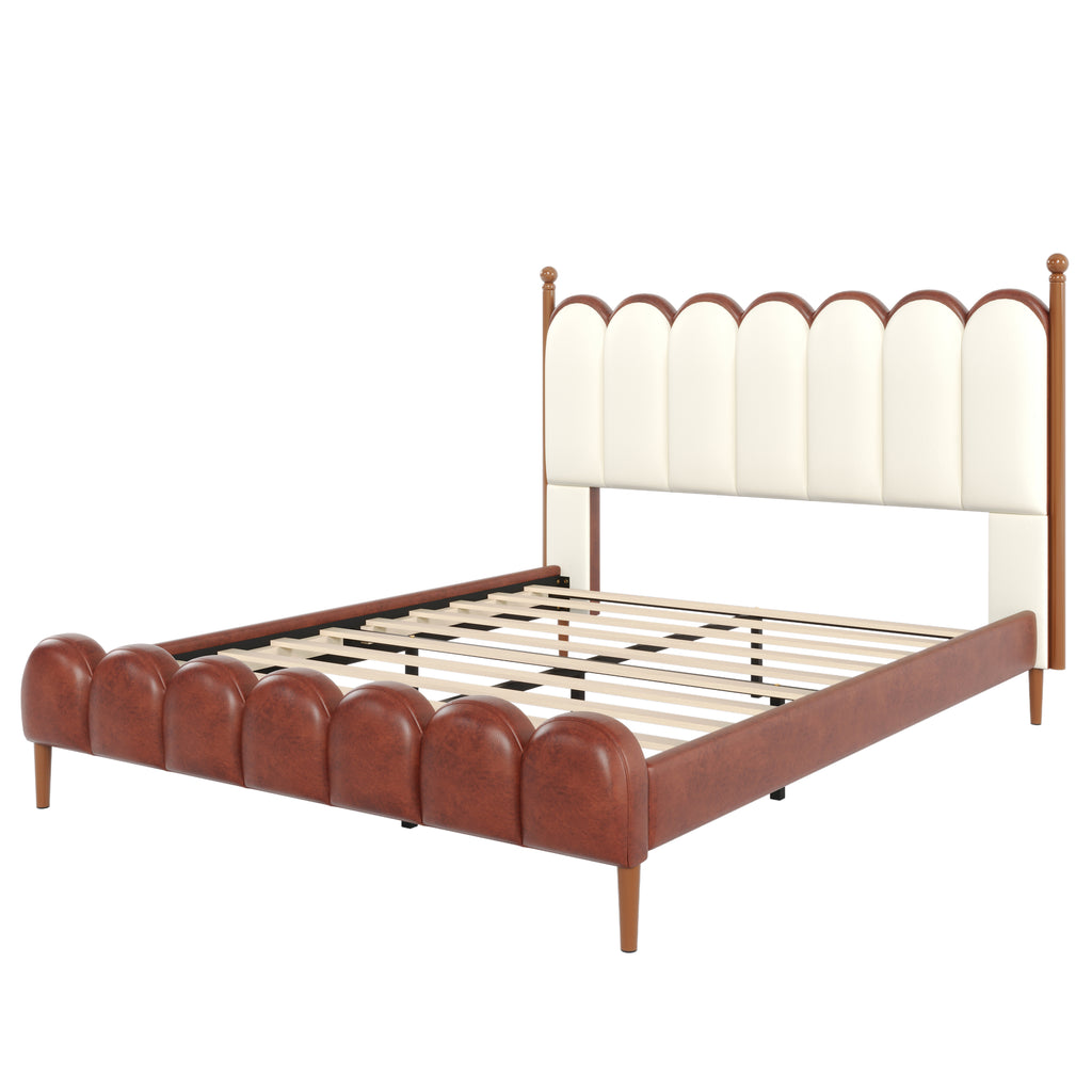 Christopher Knight Home Luxury Faux Leather Bed Frame with Curved Headboard & Solid Wood Support