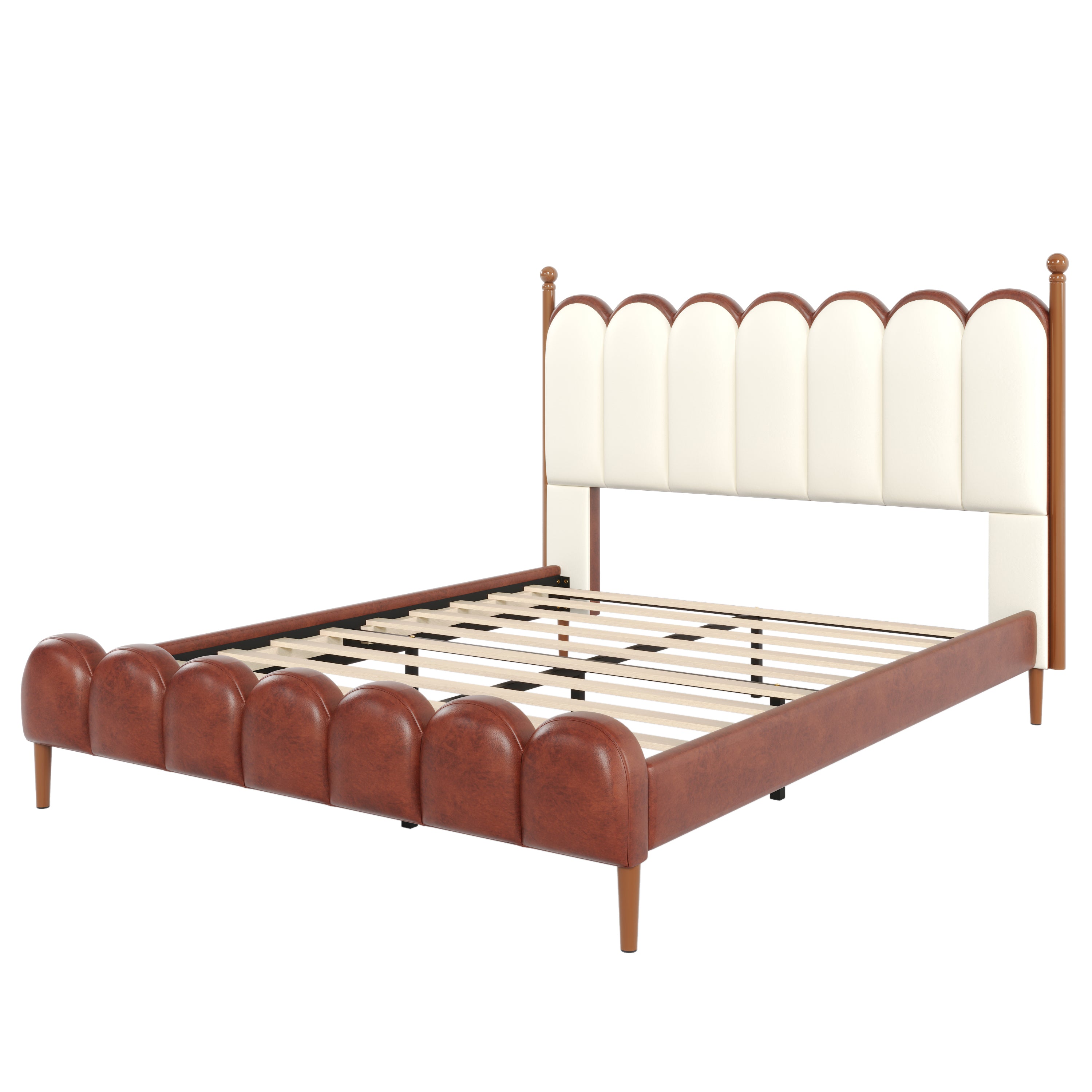 Christopher Knight Home Luxury Faux Leather Bed Frame with Curved Headboard & Solid Wood Support