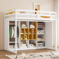 Wooden Loft Bed with Wardrobe & Colorful Storage Shelves, Space-Saving Teen Loft Bed with Reversible Stairs
