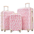 GDFStudio Walsh 3 piece Lightweight PC Hardshell Luggage Sets with TSA Lock and 360° Spinner Wheels, Pink Leopard