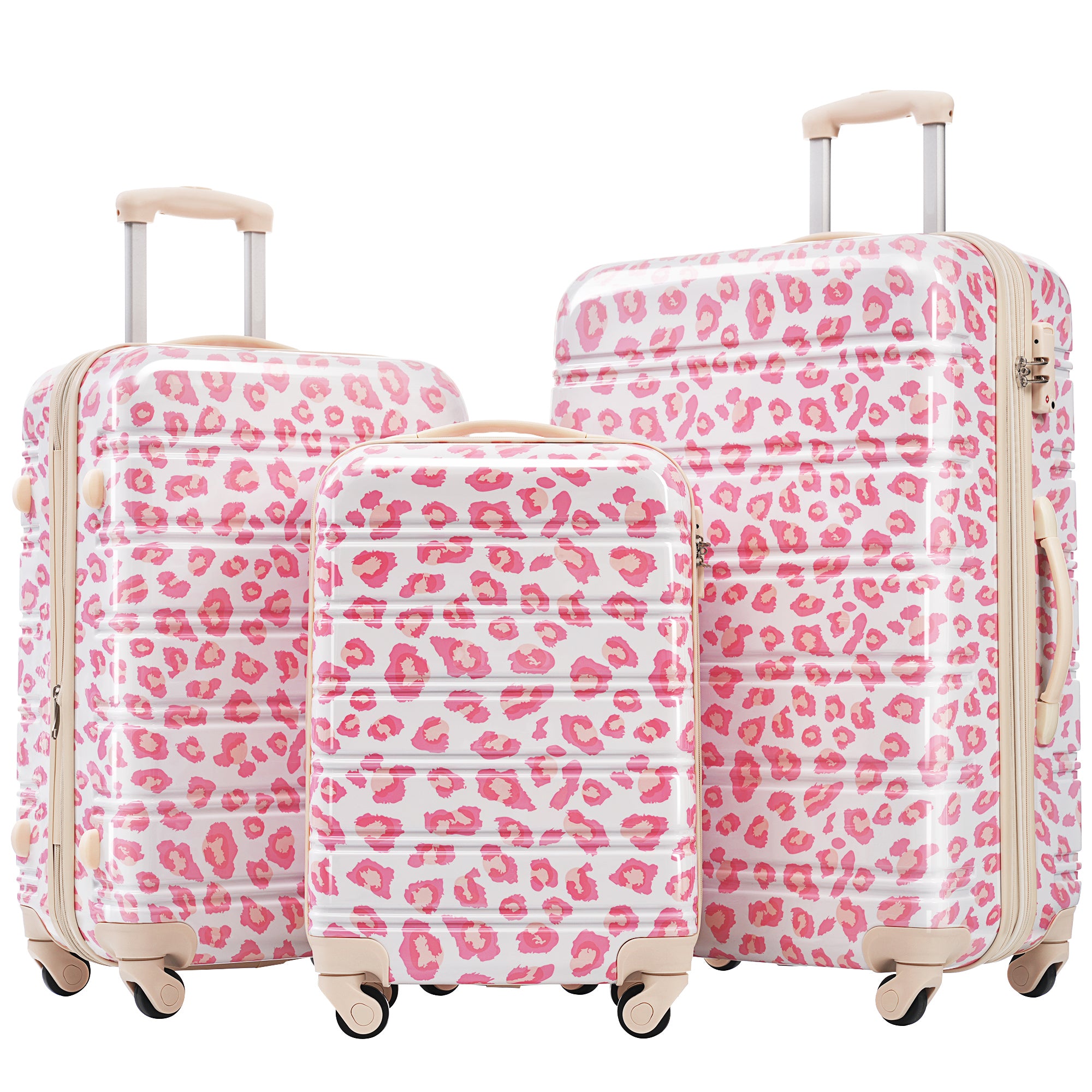 GDFStudio Walsh 3 piece Lightweight PC Hardshell Luggage Sets with TSA Lock and 360° Spinner Wheels, Pink Leopard