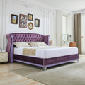 Christopher Knight Home Modern Velvet Wingback Tufted Platform Bed with Nailhead Trim and Silver Legs