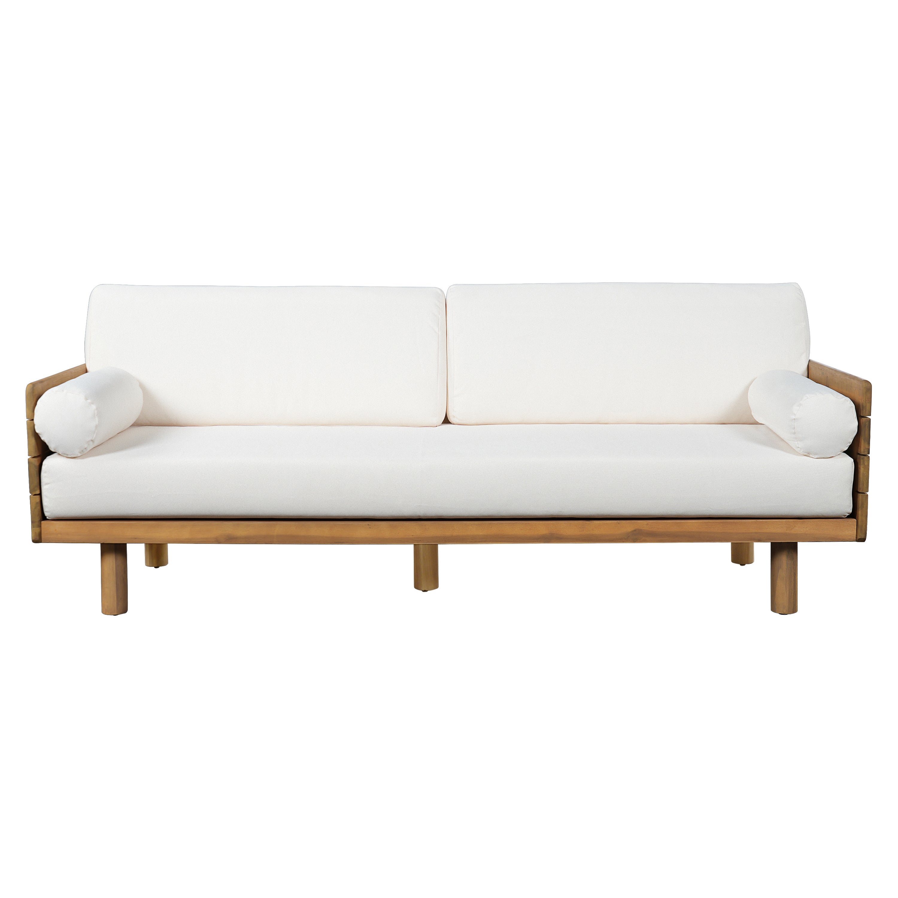 Christopher Knight Home Zack 75.75'' Rustic Outdoor Acacia Wood 3-Seater Sofa with Water-Resistant Cushions, Light Teak
