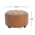 Christopher Knight Home Faux Leather Round Ottoman with Button Tufted PU Upholstery & Birch Wood Legs ¨C Footstool and Extra Seating