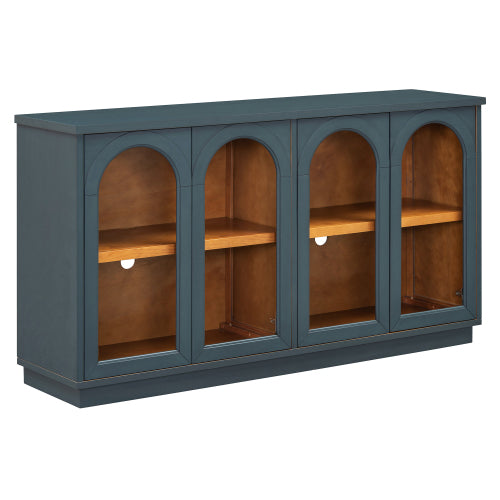 GDFStudio Henley 4-Door Buffet Cabinet with Arched Glass Doors and Adjustable Shelves, Navy