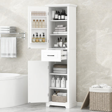 GDFStudio Isabella Modern Wood Tall Bathroom Storage Cabinet with Adjustable Shelves, White
