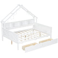 GDFStudio Lincoln Wood Full Size Platform Beds with LED, Storage Shelves, Drawers and Guardrail, White