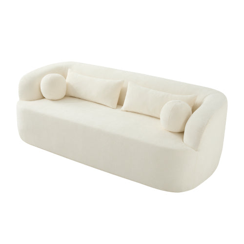 GDFStudio Mason 86" Modern Curved Upholstered 3-Seater Sofa Couch with Rounded Armrests and Pillows, Beige