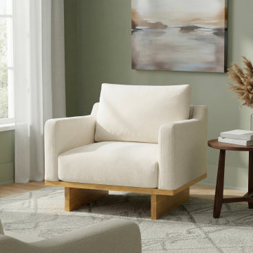 Christopher Knight Home Niran Modern Rubberwood Boucle Upholstered Accent Chair with Soft Cushion, Beige