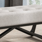 Christopher Knight Home Modern Upholstered Ottoman Bench with Tufted Waffle Stitch & Bentwood Base