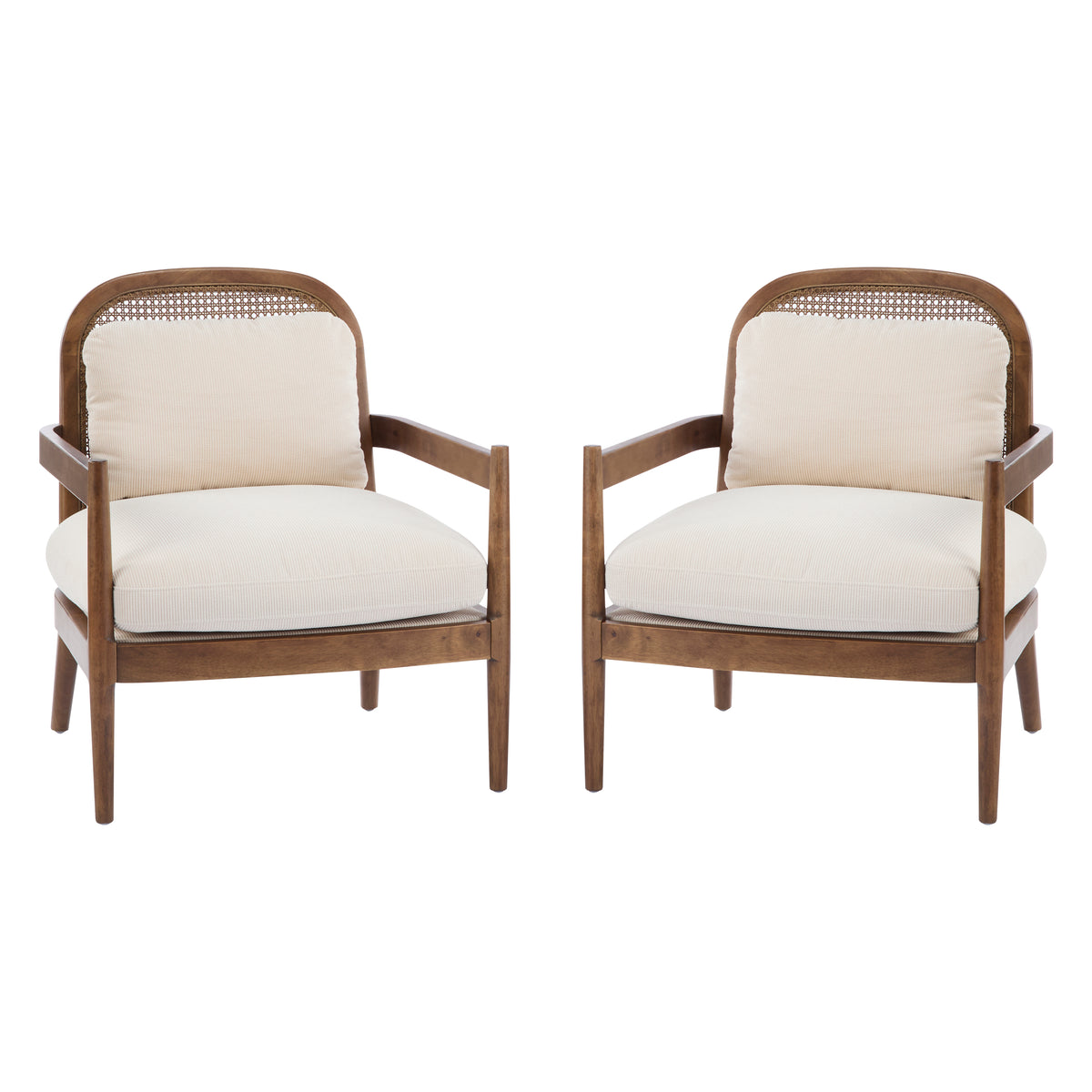 Christopher Knight Home Zuka Mid-Century Modern Rattan Wooden Chair with Cushions (Set of 2), Light Brown/Ivory