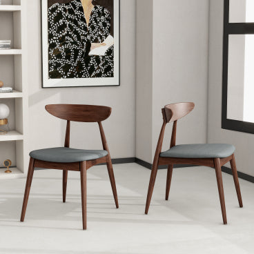 Christopher Knight Home Barron Mid Century Modern Rubberwood Fabric Upholstered Dining Chairs (Set of 2), Light Gray/Walnut
