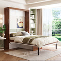 Full Size Murphy Bed with Foldable Desk, Modern Wall Bed in Walnut & White, Space-Saving Bed for Home Office & Guest Room