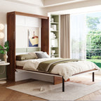 Full Size Murphy Bed with Foldable Desk, Modern Wall Bed in Walnut & White, Space-Saving Bed for Home Office & Guest Room