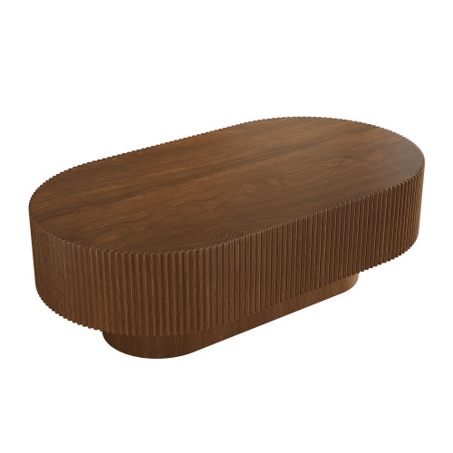 GDFStudio Nomus Modern Oval Fluted Coffee Table, Walnut