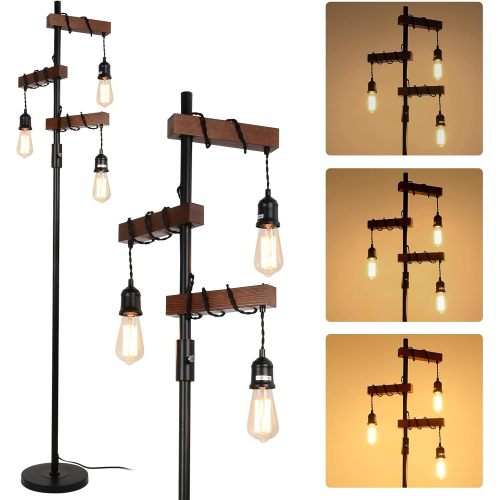GDFStudio Chaugnar Industrial Dimmable Floor Lamp with 3 Lights, Caramel