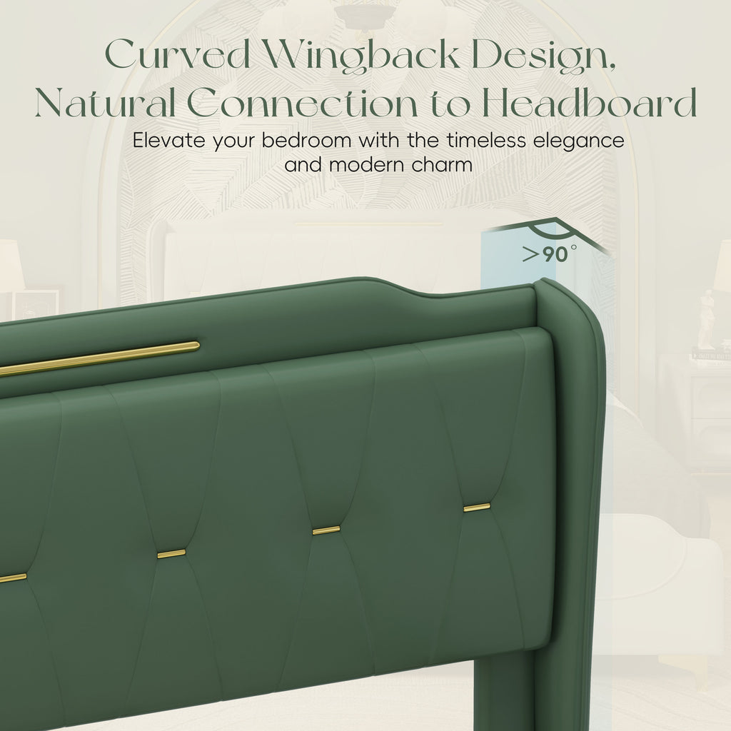 Christopher Knight Home Modern Faux Leather Platform Bed with Gold Metal Accents & Sturdy Wood-Metal Frame