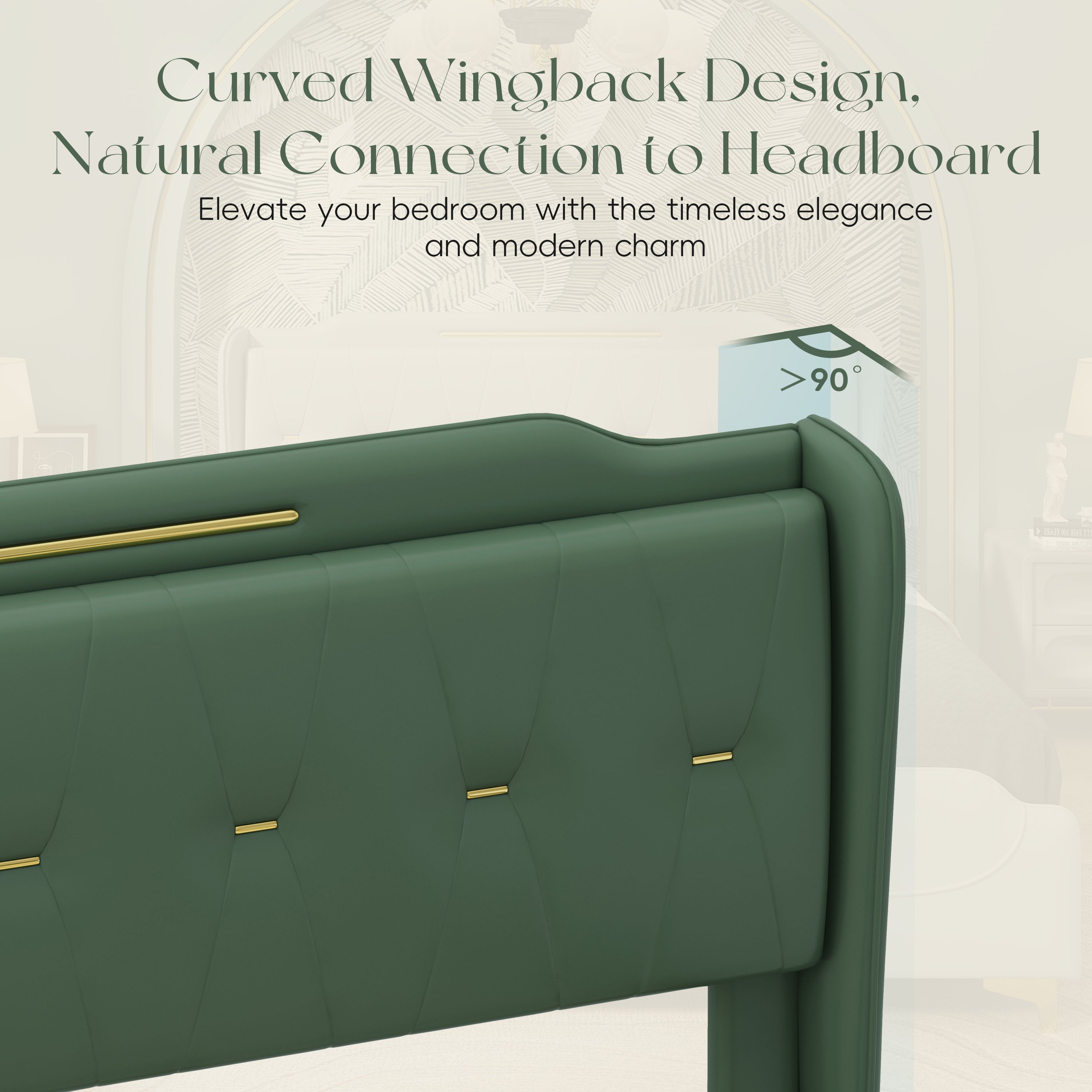 Christopher Knight Home Modern Faux Leather Platform Bed with Gold Metal Accents & Sturdy Wood-Metal Frame