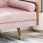 Christopher Knight Home Mid-Century Modern Tufted Fabric Sofa with Gold-Tipped Rubberwood Legs, Blush