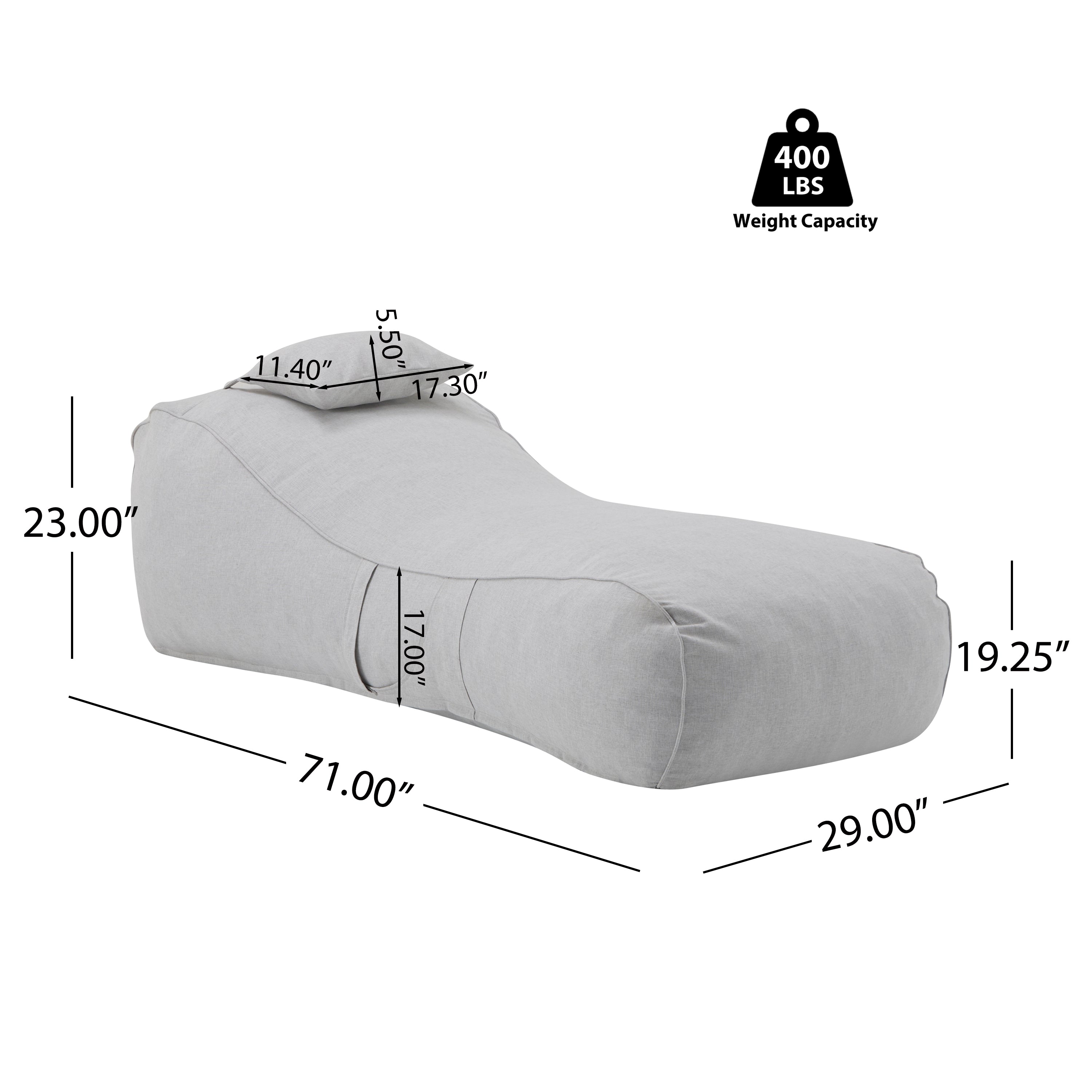 Outdoor Bean Bag Lounge Chair with Headrest, Ergonomic Shredded Foam Patio Lounger, Weather-Resistant Beige Bean Bag Sofa