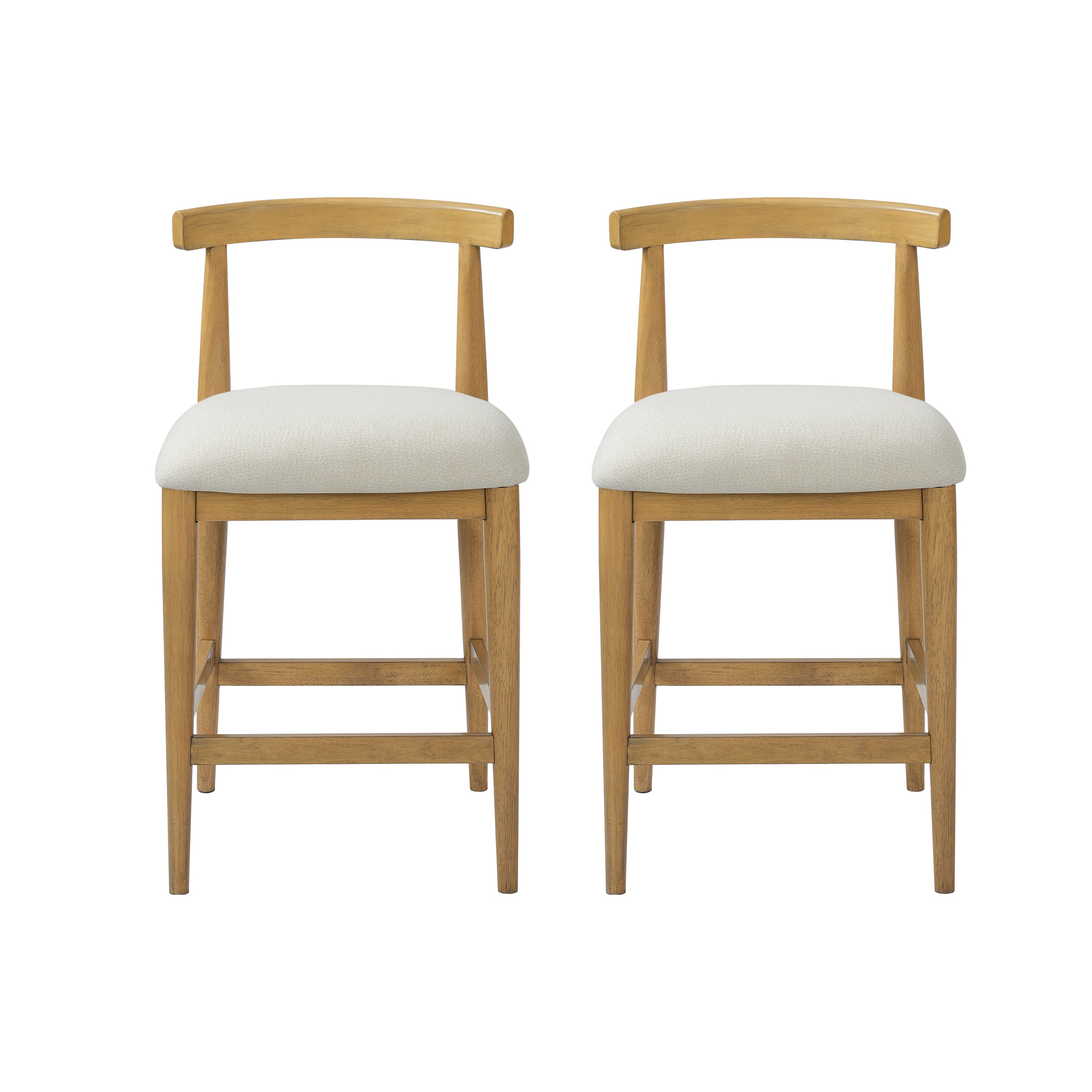 Christopher Knight Home Amalia Patio Acacia Upholstered Counter Stools with Padded Seat and Curved Back (Set of 2), Natural/Beige-Fabric