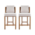 Christopher Knight Home Lucina Farmhouse Rattan Rubberwood Linen Upholstered Counter Stools with Cushion (Set of 2), Beige/Walnut