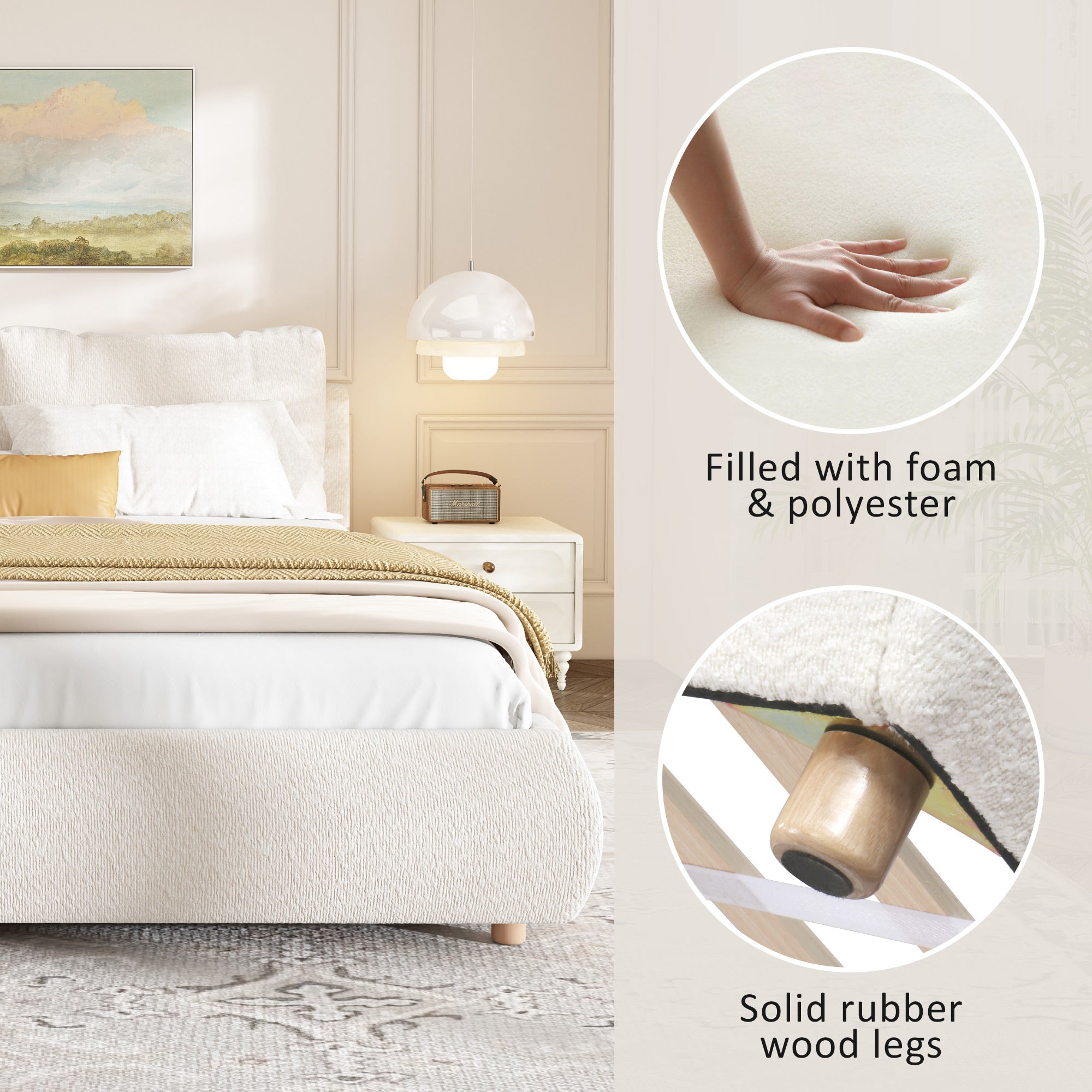 Christopher Knight Home Modern Boucle Upholstered Platform Bed with Pillow Headboard