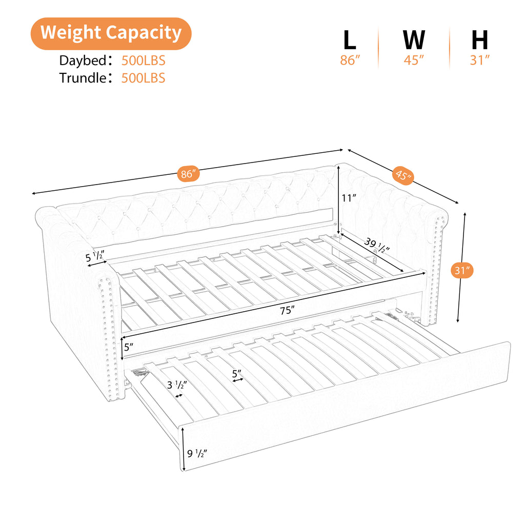 Christopher Knight Home Upholstered Velvet Daybed with Pull-Out Trundle & Tufted Backrest