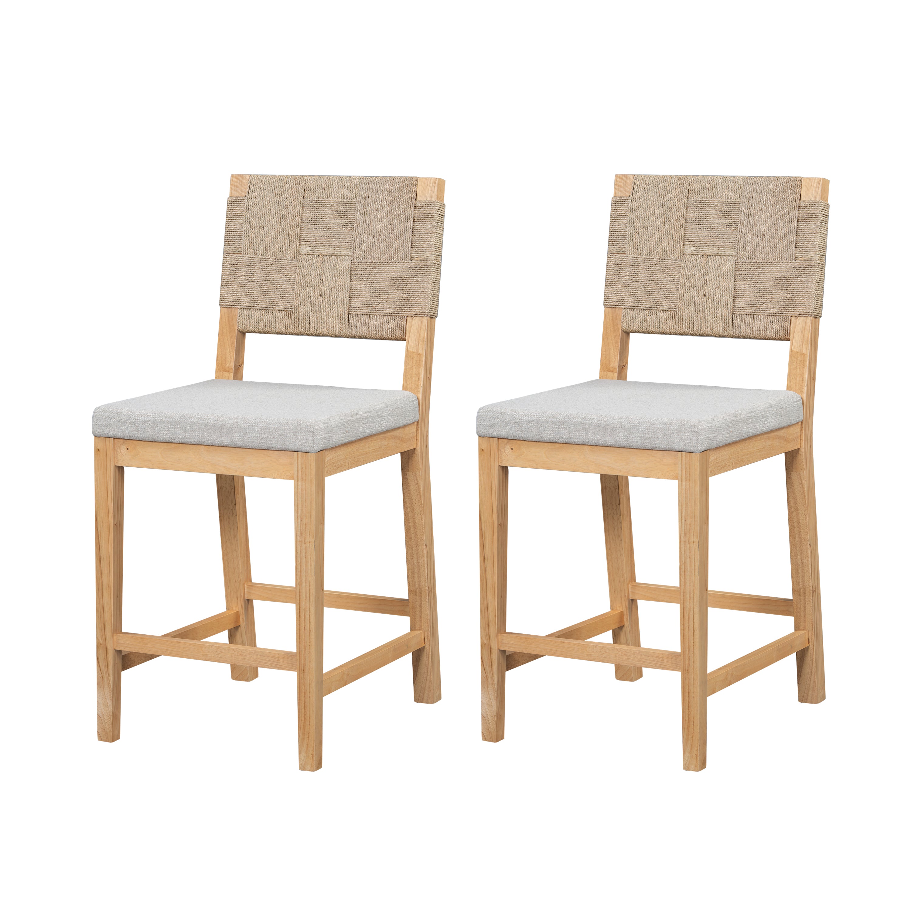 Christopher Knight Home Ororon Boho Rubberwood Rattan Upholstered Counter Stools (Set of 2), Natural/Gray