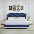 Christopher Knight Home Modern Velvet Wingback Tufted Platform Bed with Nailhead Trim and Silver Legs