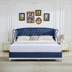 Christopher Knight Home Modern Velvet Wingback Tufted Platform Bed with Nailhead Trim and Silver Legs