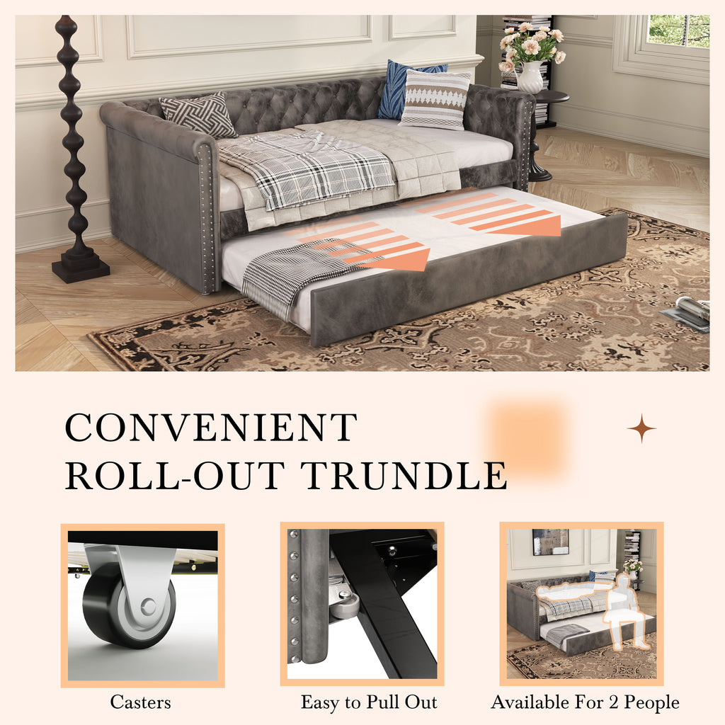 Christopher Knight Home Upholstered Velvet Daybed with Pull-Out Trundle & Tufted Backrest
