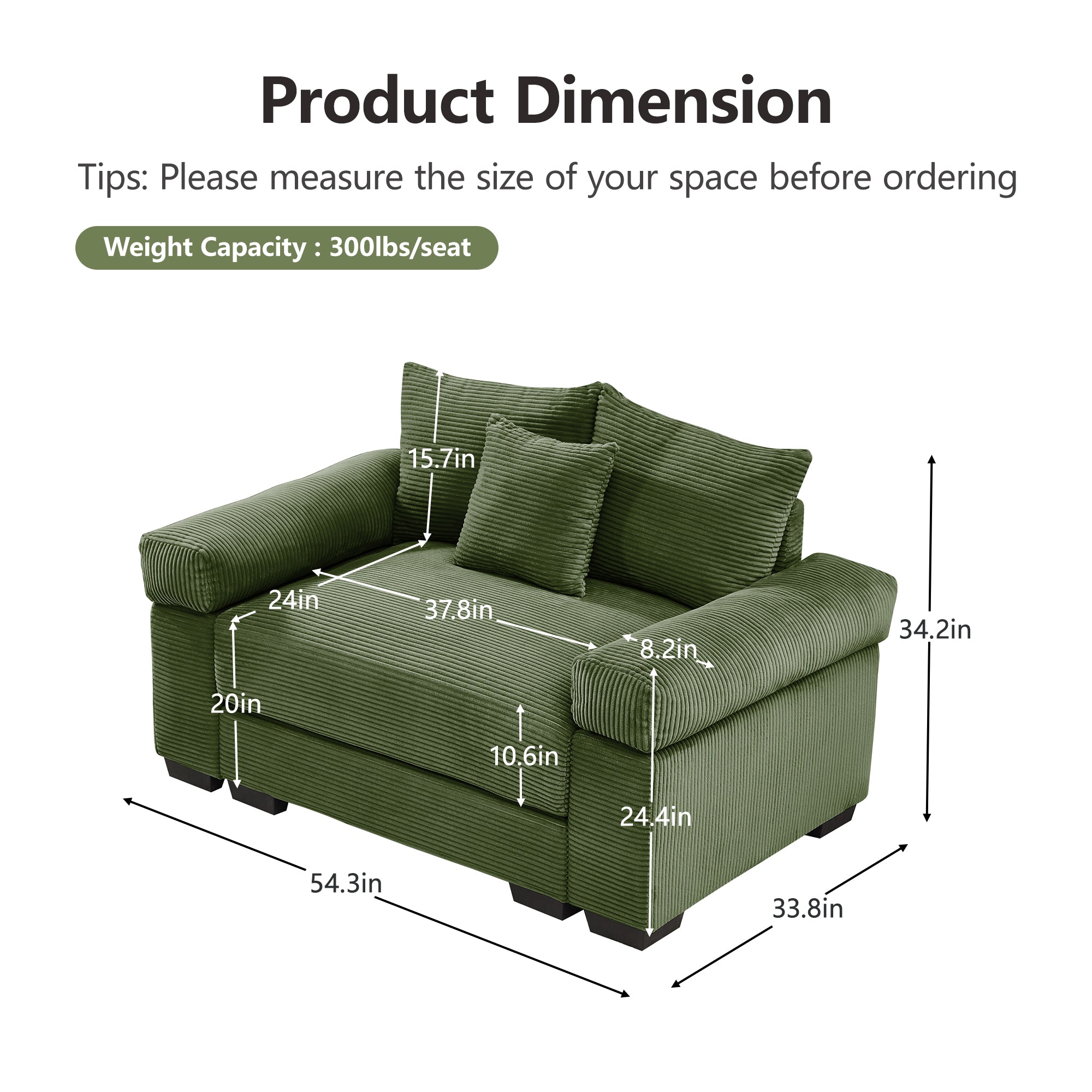 Christopher Knight Home Crane 54.3" Oversized Corduroy Single Sofa,Green