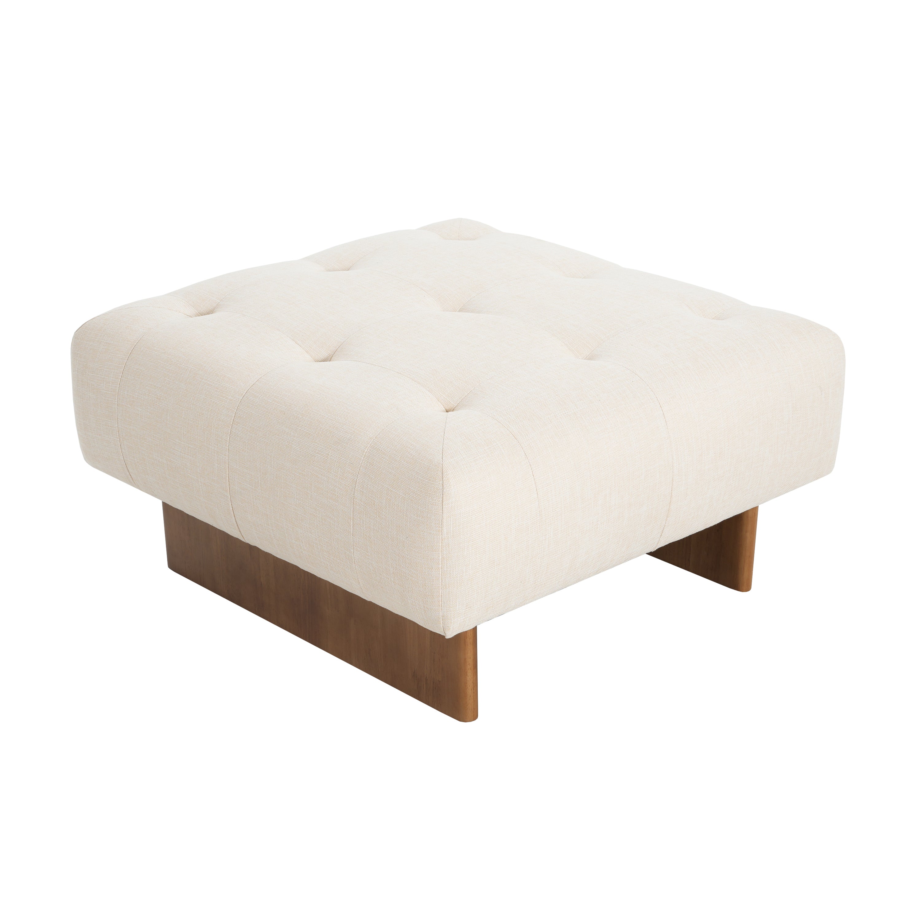 Christopher Knight Home Modern Linen Square Ottoman – Tufted Upholstered Footstool with Wood Legs for Living Room