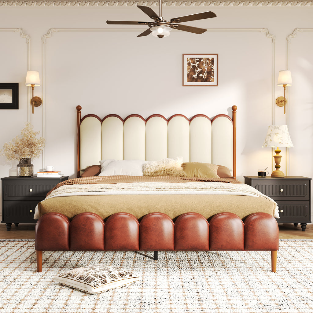 Christopher Knight Home Luxury Faux Leather Bed Frame with Curved Headboard & Solid Wood Support