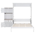 Queen Size Murphy Bed with Storage, Wine Rack & LED Lights – Space-Saving Wall Bed with Cabinets & Shelves for Modern Apartments