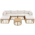 GDFStudio Savannah Patio Modern PE Rattan 7-Piece Modular Sectional Sofa Set with Cushions and Round Coffee Table, Beige