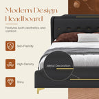 Christopher Knight Home Modern Faux Leather Platform Bed with Gold Metal Accents & Sturdy Wood-Metal Frame