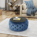 Christopher Knight Home Velvet Round Tufted Ottoman with Tempered Glass Top – Modern Glam Accent